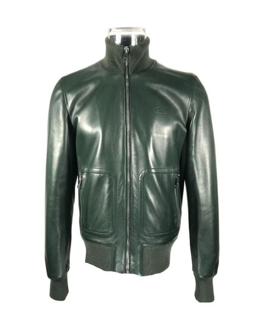 Gucci Green Logo Leather Jacket for men