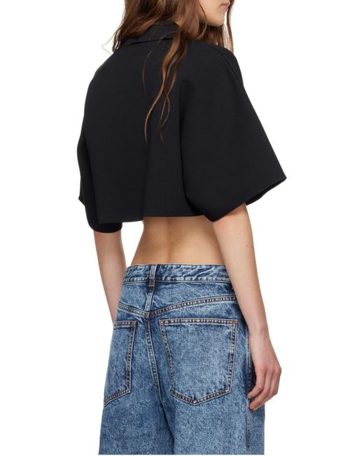 Alaïa Blue Alaïa Short-Sleeved Cropped Polo Top