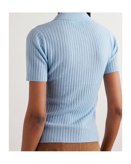 arch4 Blue Jennifer Ribbed Organic Cashmere Polo Shirt