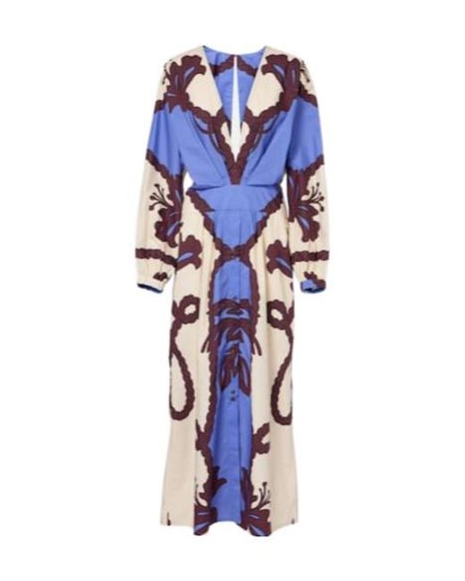 Johanna Ortiz Blue Latitud Marina Printed Cotton Midi Dress