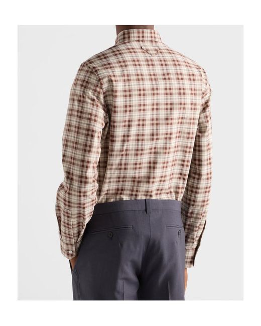 Prada Brown Checked Cotton Button-Down Shirt for men