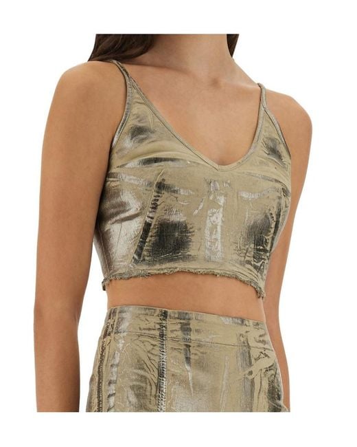 Rick Owens Green Frayed Metallic Top