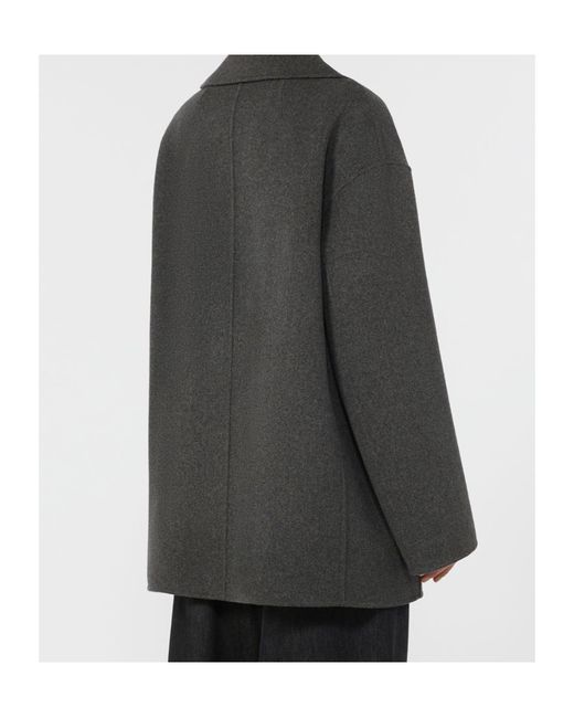 Max Mara Gray Wool Drap Double-Breasted Jacket