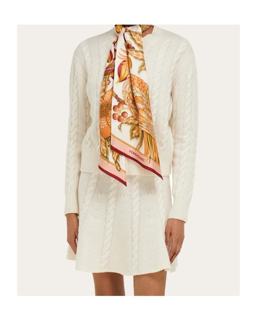 Ferragamo White Parrots Print Bandeau Scarf