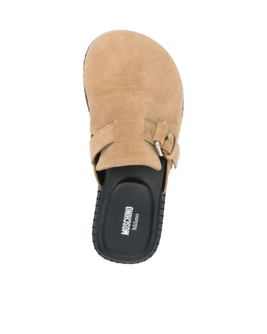 Moschino Brown Buckled Round Toe Mules