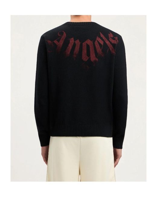 Palm Angels Black Logo Printed Crewneck Knitted Jumper for men