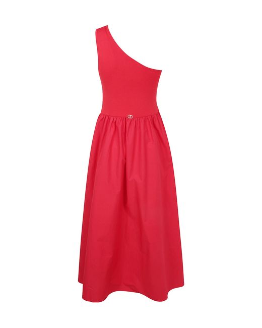 Twinset Red One-Shoulder Midi Dress