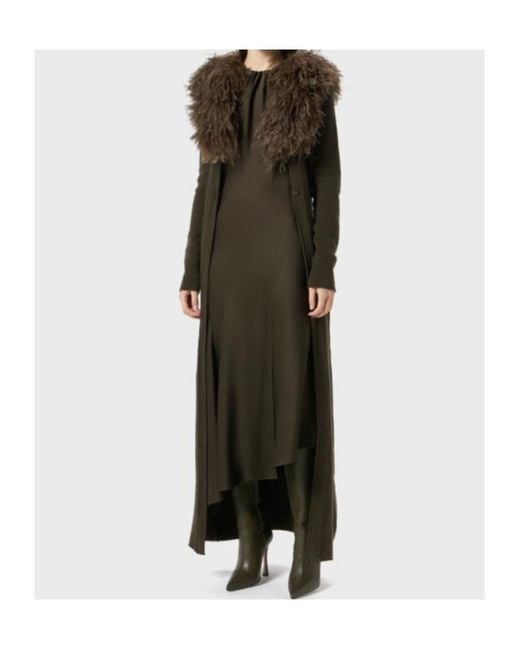 Blumarine Green Shearling Detailed Ribbed Dress