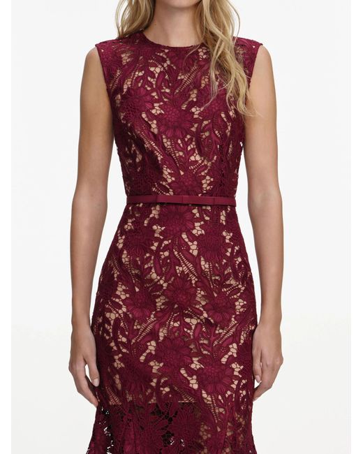 Self-Portrait Red Guipure Lace Midi Dress