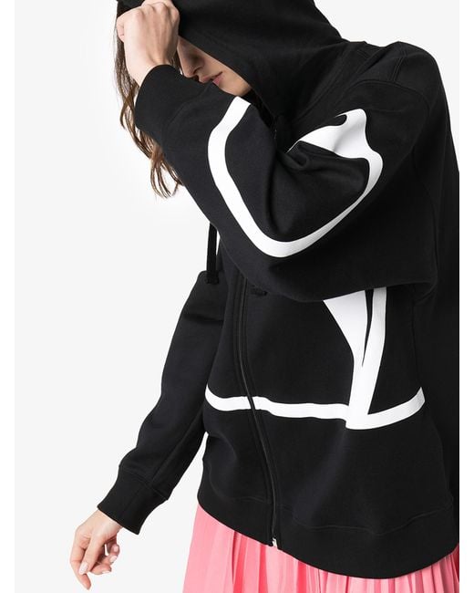 Valentino Black Vlogo Zipped Hoodie