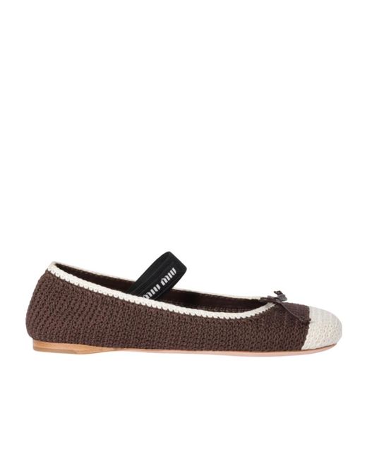 Miu Miu Brown Crochet Knit Ballerinas