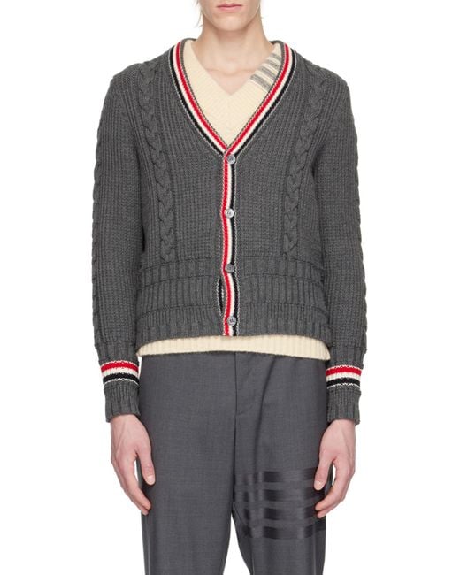 Thom Browne Gray Cable-Knit Wool Cardigan for men