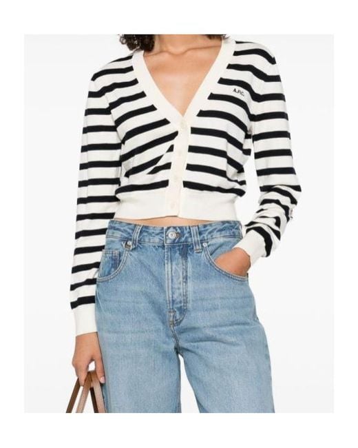 A.P.C. White Galle Striped Button Cardigan