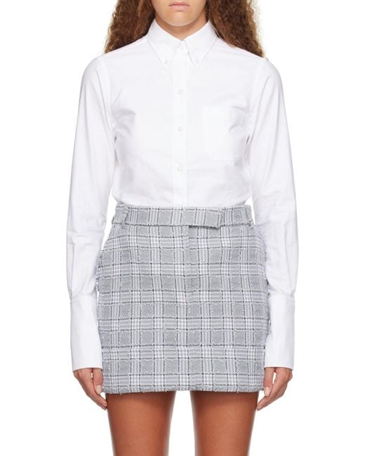 Thom Browne White Logo-Patch Button-Up Poplin Shirt