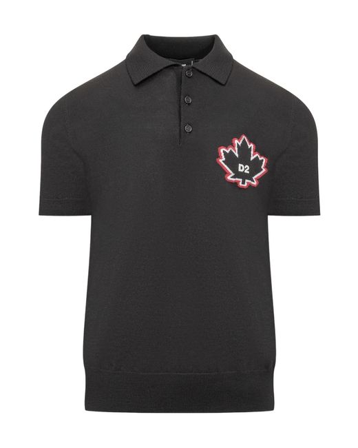 DSquared² Black D2 Leaf Knitted Polo Shirt for men