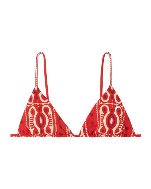 Johanna Ortiz Red Konibo Embellished Printed Triangle Bikini Top