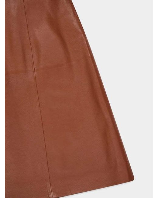 Gabriela Hearst Adaline Leather Midi Square-Neck Dress in Brown | Lyst