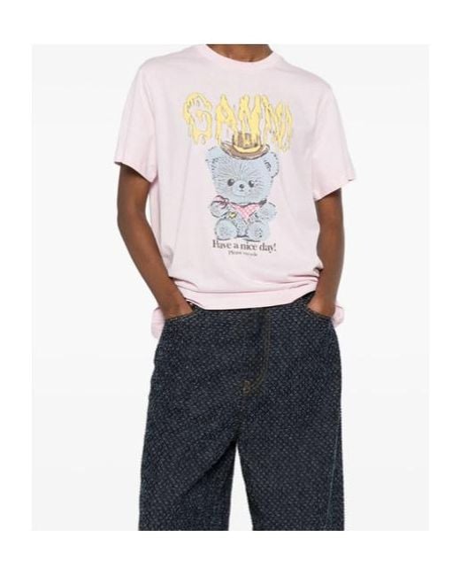 Ganni Pink Cherries Printed Long-Sleeved T-Shirt
