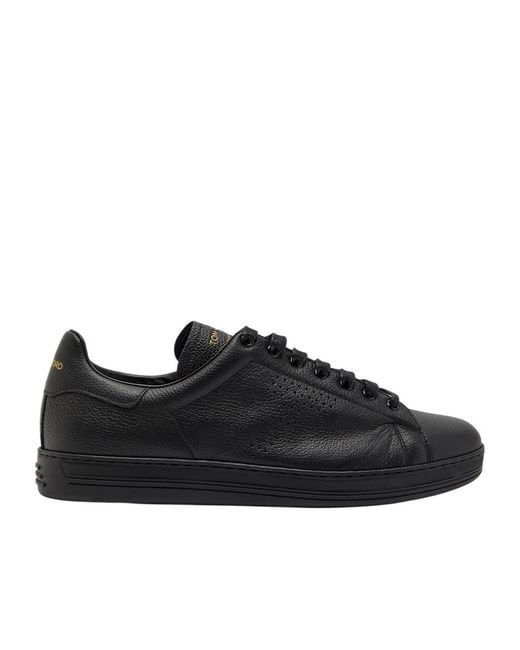 Tom Ford Black Warwick Grained Leather Sneakers for men