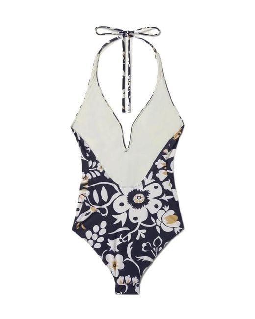 LaDoubleJ Blue Halter-Neck Floral Swimsuit