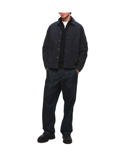 C P Company Blue Color-Blocked Collar Workwear Jacket for men
