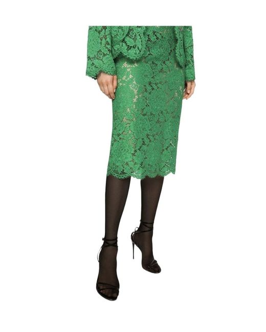 Dolce & Gabbana Green High-Waisted Laced Midi Skirt
