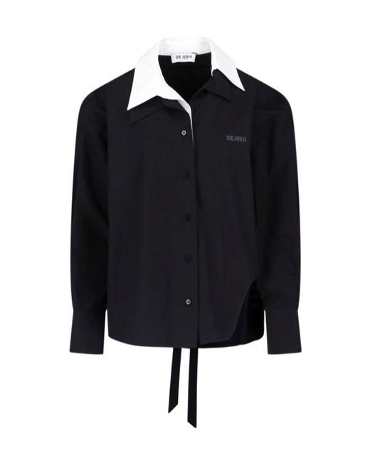 The Attico Black The Contrast Collar Wrap Shirt