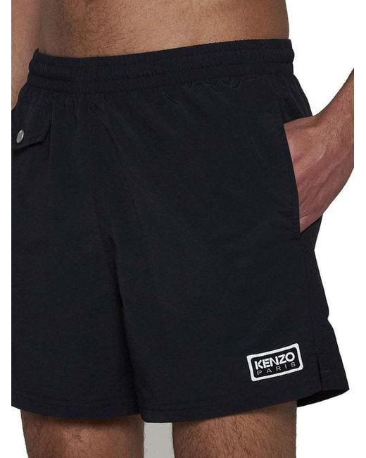 KENZO Blue Logo Patch Swim Trunks for men