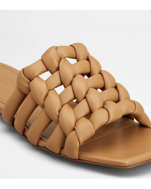 Tod's Brown Woven Slip-On Sandals
