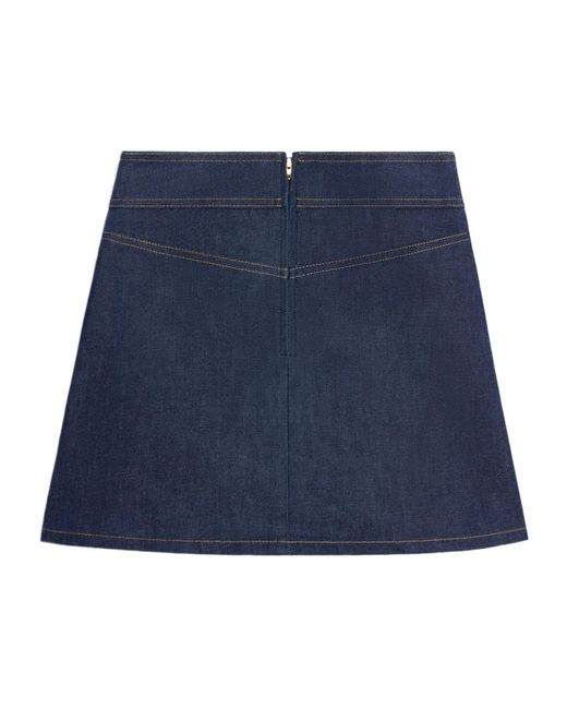 CELINE モノグラム MINI SKIRT Celine Mini Skirt Blue Faded Denim Gold Buttons Raw String