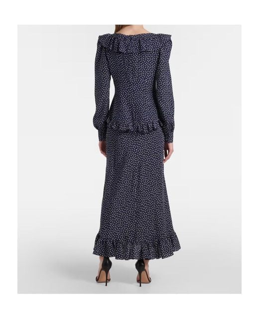 Alessandra Rich Blue Polka-Dot Printed Silk Maxi Dress