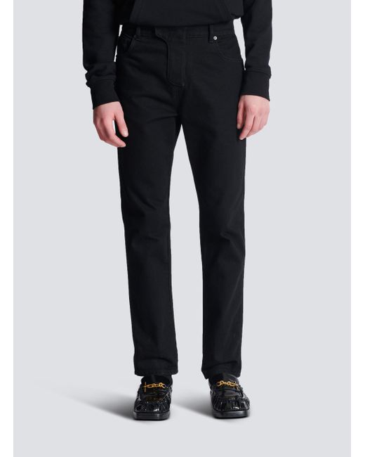 Balmain Black Logo Patch Belt-Looped Jeans for men