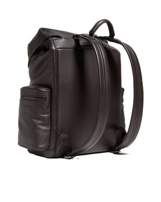 Zegna Black Leather Backpack for men