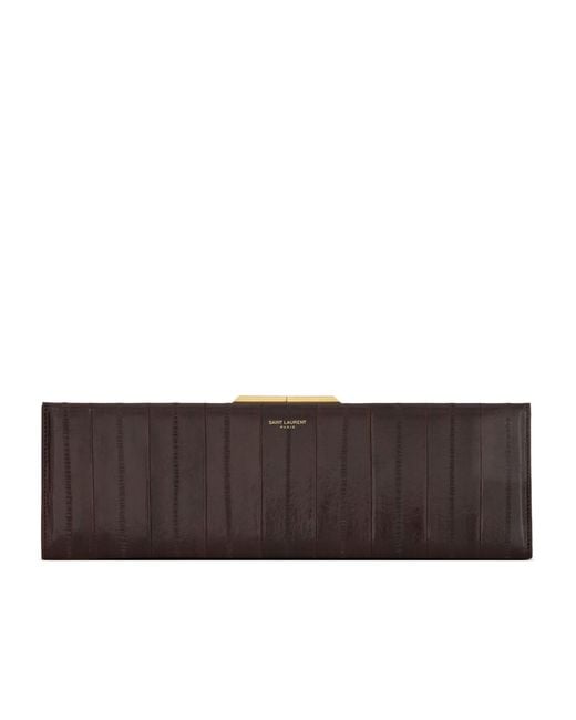 Saint Laurent Brown Large Kiss Lock Clutch
