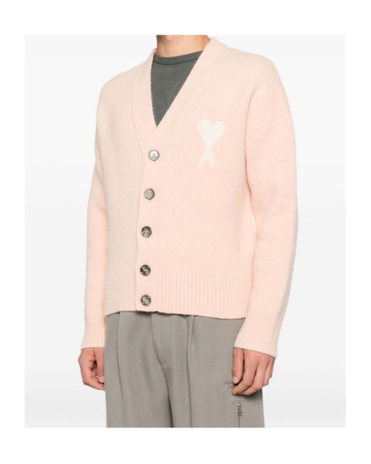 AMI Pink Long-Sleeved Cardigan for men