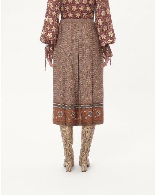 Valentino Brown All-Over Patterned Knitted Skirt