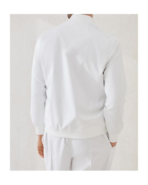 Brunello Cucinelli White Logo Printed Zipped Sweatshirt for men