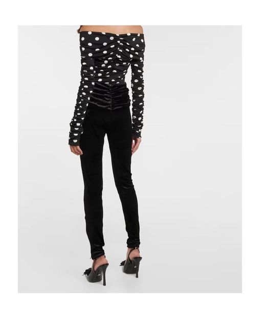 Magda Butrym Black Floral Appliquéd Velvet Leggings