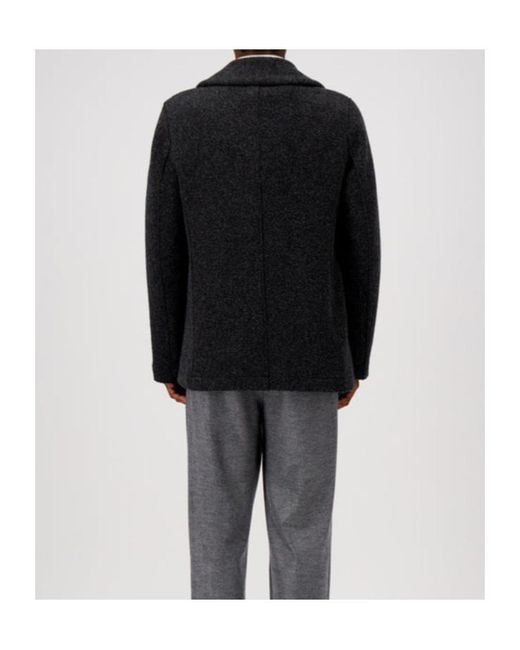 Harris Wharf London Black Double-Breasted Wool Peacoat for men