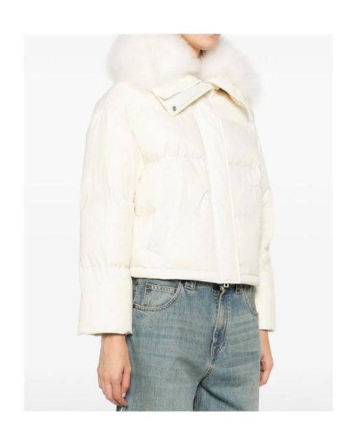 Yves Salomon White Fur-Trim Puffer Jacket