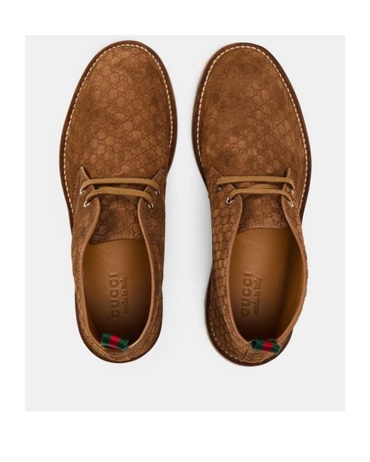 Gucci Brown Logo Embossed Ankle Boots for men