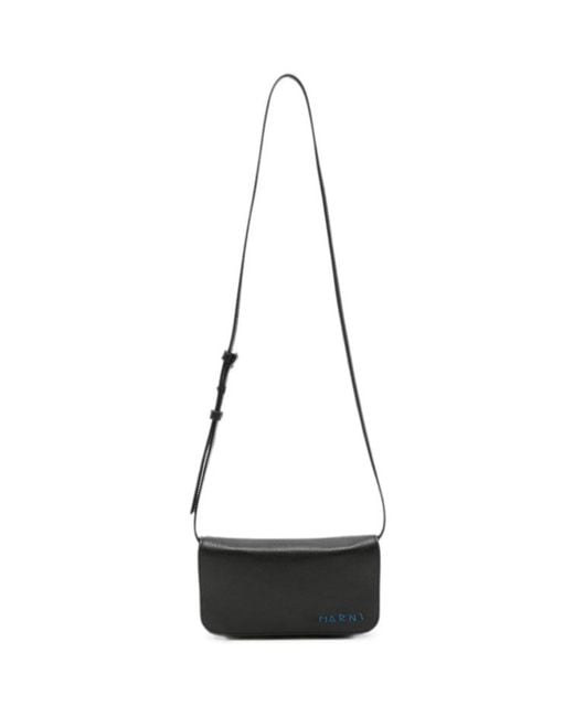 Marni Black Logo-Embroidered Foldover Top Shoulder Bag for men
