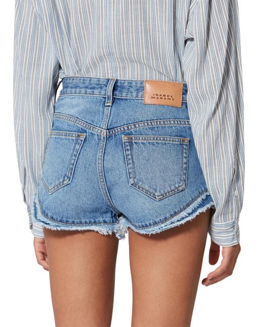 Isabel Marant Blue Light Denim Shorts With Frayed Hem