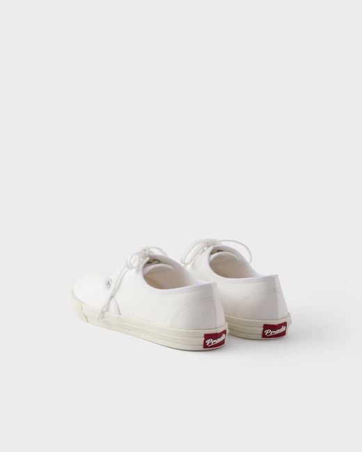 Prada White Drill Fabric Laced Sneakers