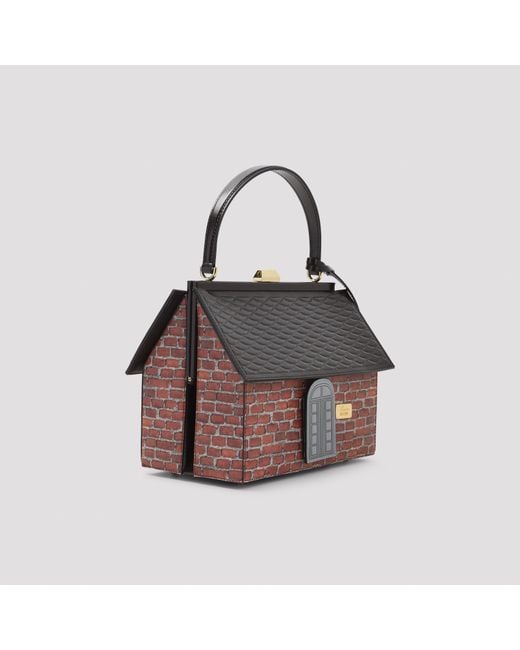 Moschino Black Brick-Print House-Shaped Tote Bag