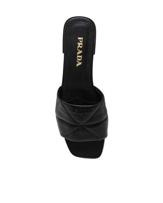 Prada Black Quilted Leather Logo Sandals