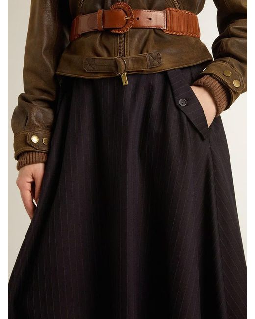 Golden Goose Deluxe Brand Black Pleated Striped Midi Skirt
