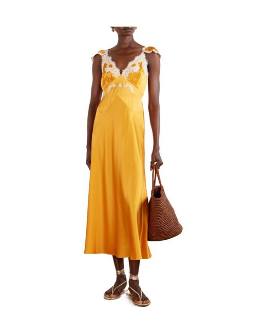 Doen Metallic Fiona Lace-Trimmed Silk-Satin Midi Dress