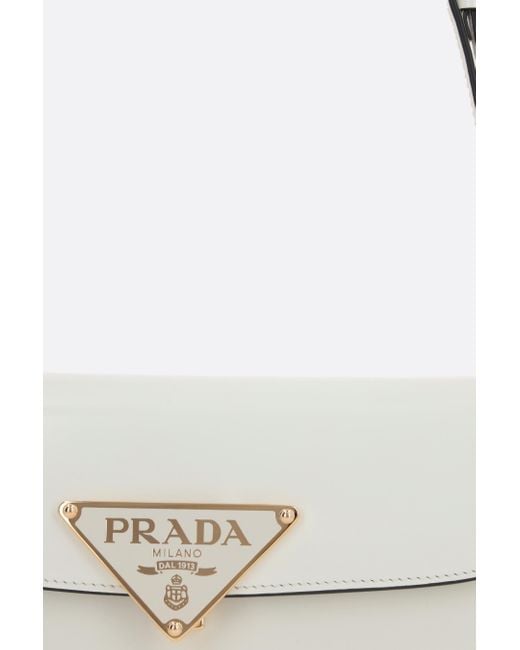 Prada White Cleo Logo Plaque Shoulder Bag