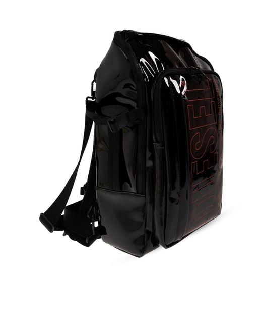 DIESEL Black Logo Print Zip-Up Backpack for men